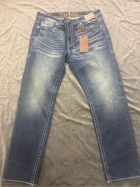 True Rebel Slim Fit Blue Denim Jeans Men's Regular Mid Rise Straight Leg